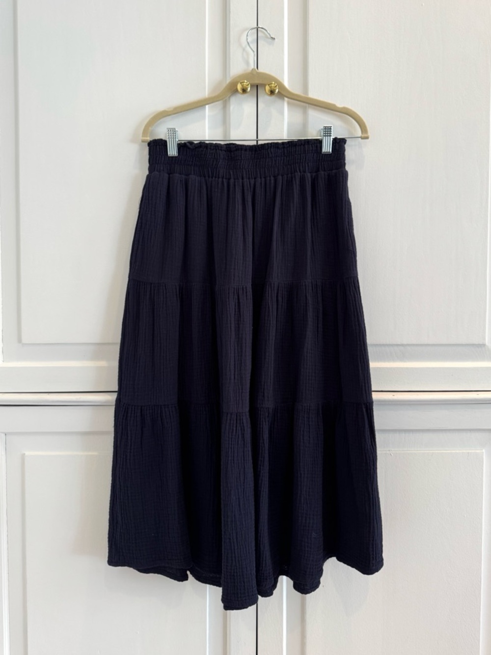 Women's Navy Tiered Midi Skirt